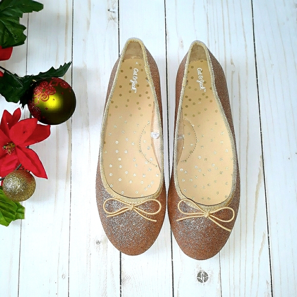 Girl's Cat and Jack Gold Glittery Ballet Flats - Picture 4 of 11